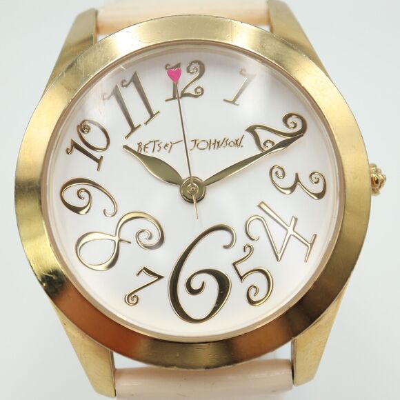 Betsey Johnson Women's Watch 39mm White Dial White Leather Strap w New Battery - Picture 5 of 16